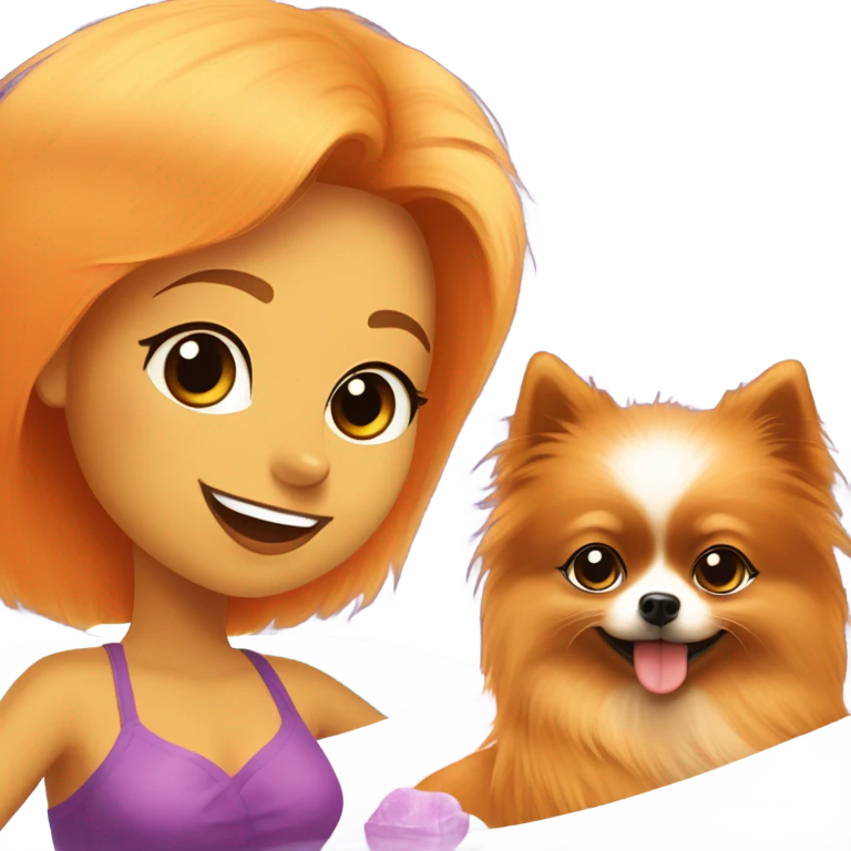 orange Pomeranian dog with girl spa emoji