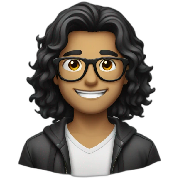 glasses black long hair happy boy emoji