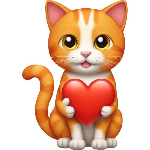 Orange cat holding heart emoji