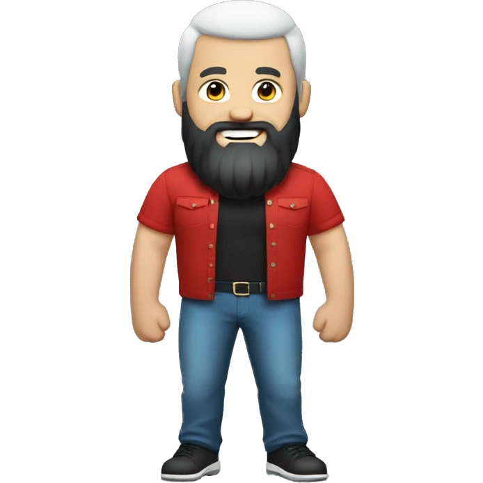 FULL BODY WHITE CHARACTER WITH BLACK BEARD AND HAIR, MEMOJI STYLE, RED SHIRT WITH HAND AND THUMB UP emoji