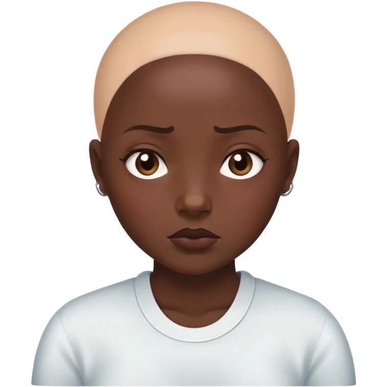 Girl showing tiredness, dark skin tone, bald emoji