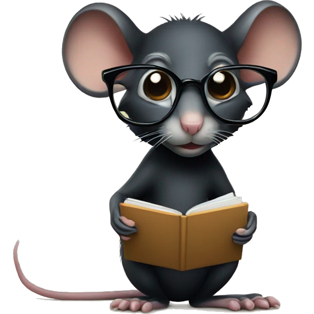 A black rat with glasses and a macbook emoji