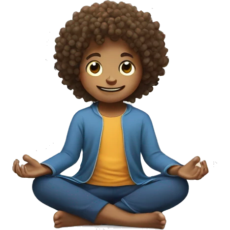 happy scandinavian kid with curly hair meditating in lotus position emoji