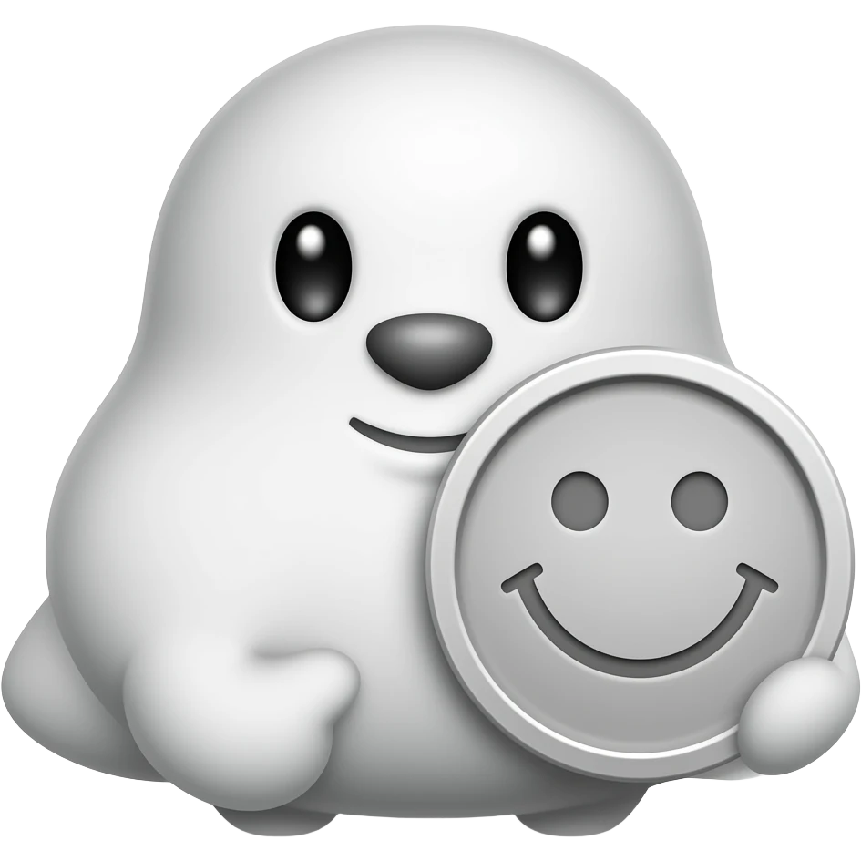 Плюшевый PePe в стиле mono держит монету со смайлом emoji