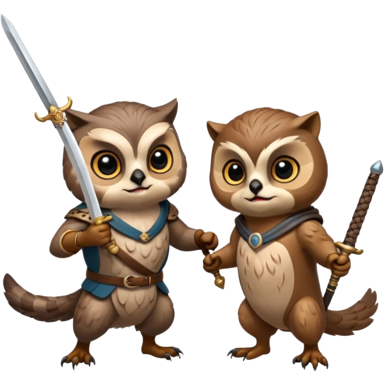 An owl and  an otter fighting with a sword emoji