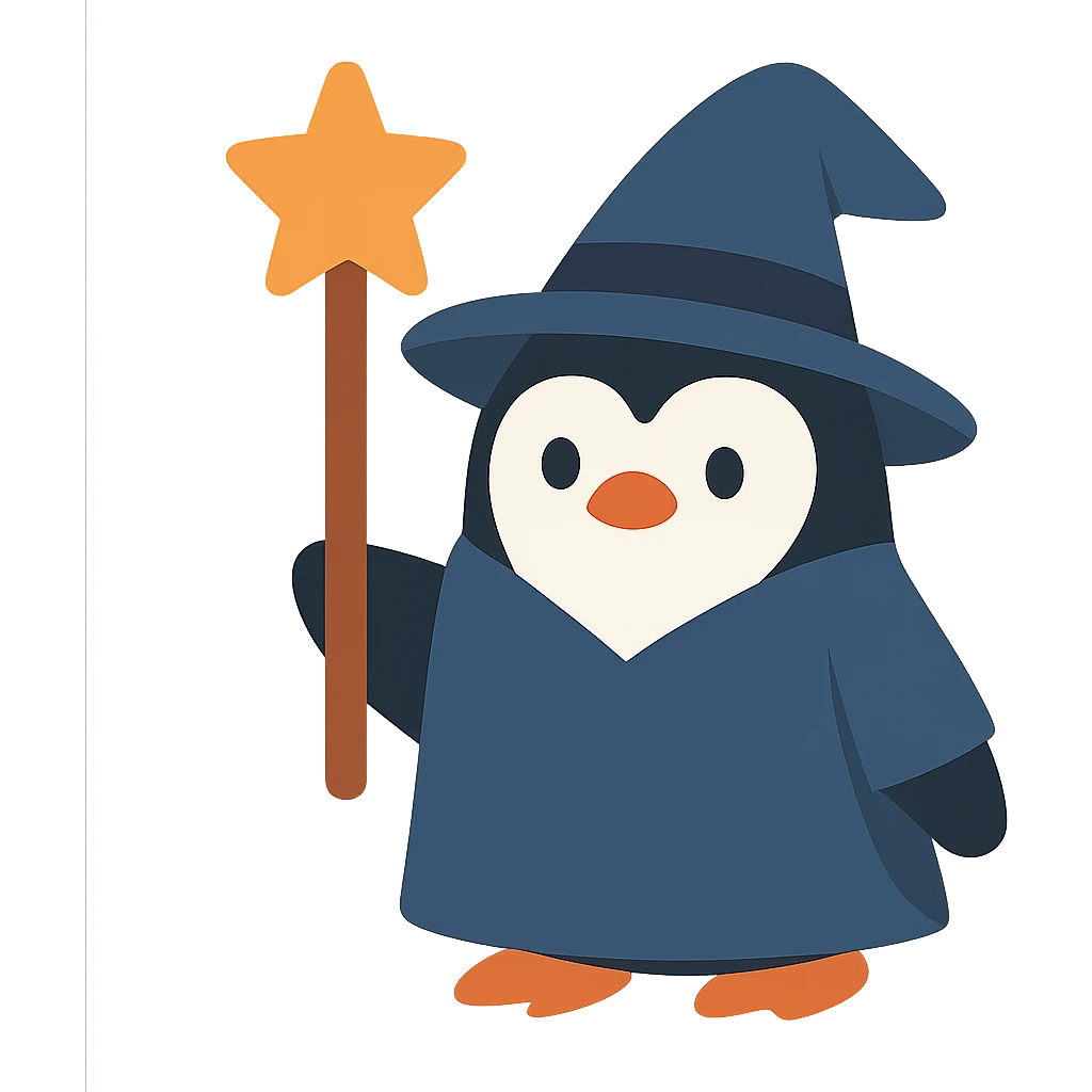 flat design style penguin wizard emoji