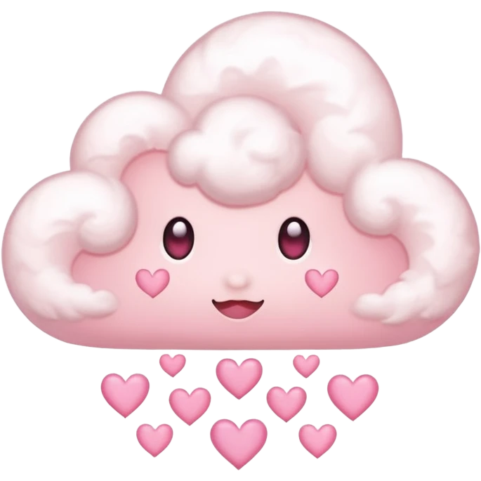 Plain white cloud with pale pink aura surrounding with hearts coming out the bottom emoji