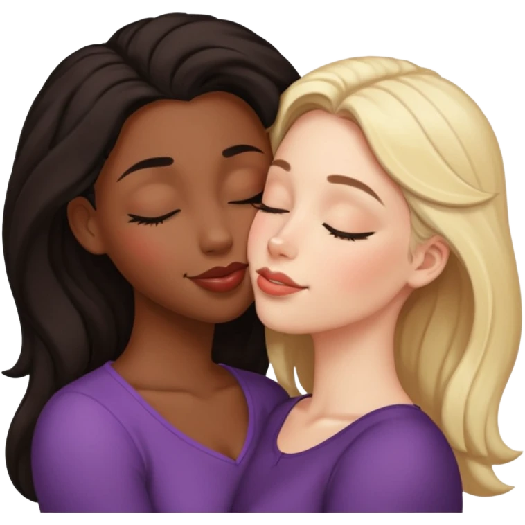 black girl white girl kissing sensual with eyes closed emoji