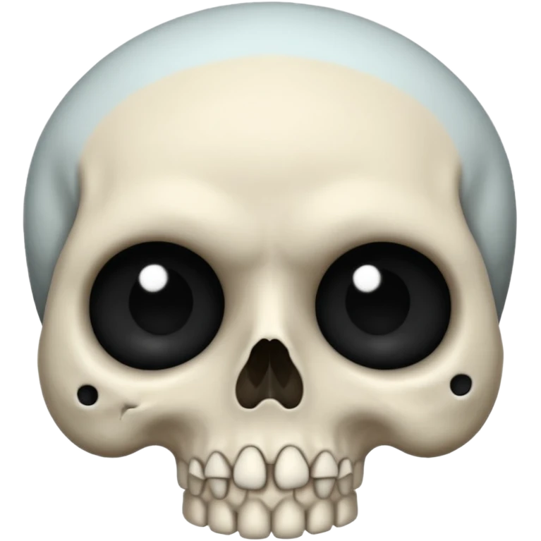a skull face with black hearts as the eyes and frowning emoji