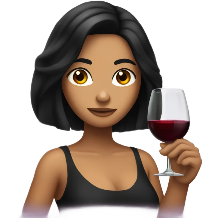 Tanned woman with long black hair drinking wine  emoji