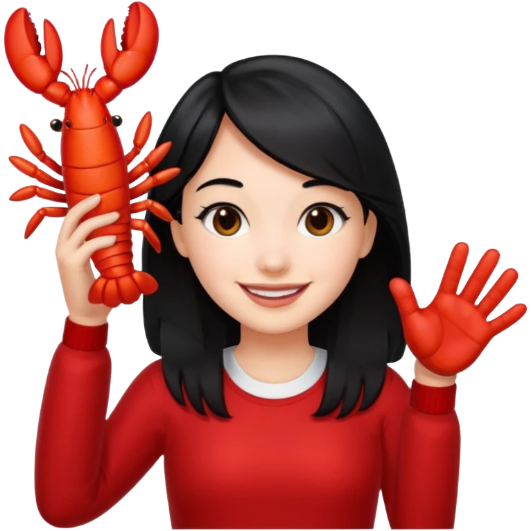 a lobster claw high five a girl with black hair emoji emoji