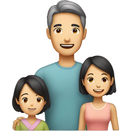Happy Asian family father,mother,a son,two daughters  emoji