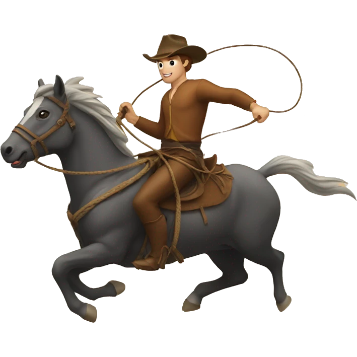 man with a lasso in his hand, riding a horse that is running behind an ox emoji