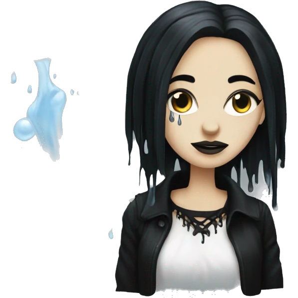 white goth women with black hair with water dripping down her emoji