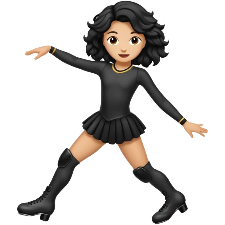 una patinadora con pelo negro largo y ondulado en las puntas con un mallot muy bonito patinando emoji