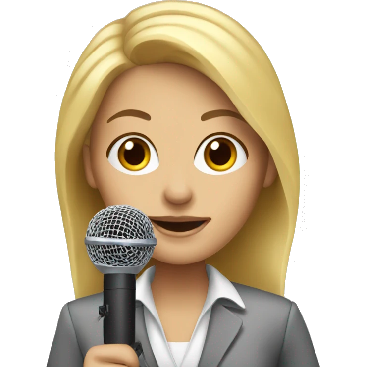 Blonde woman news reporter with microphone emoji