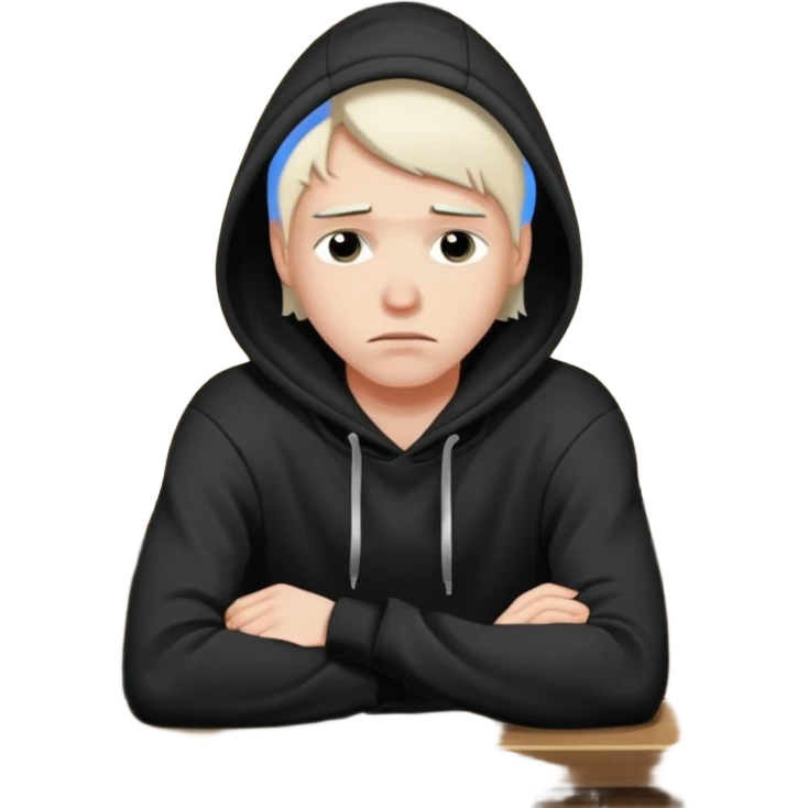 Caucasian in black hoodie sitting sad at bar leaning on arm emoji