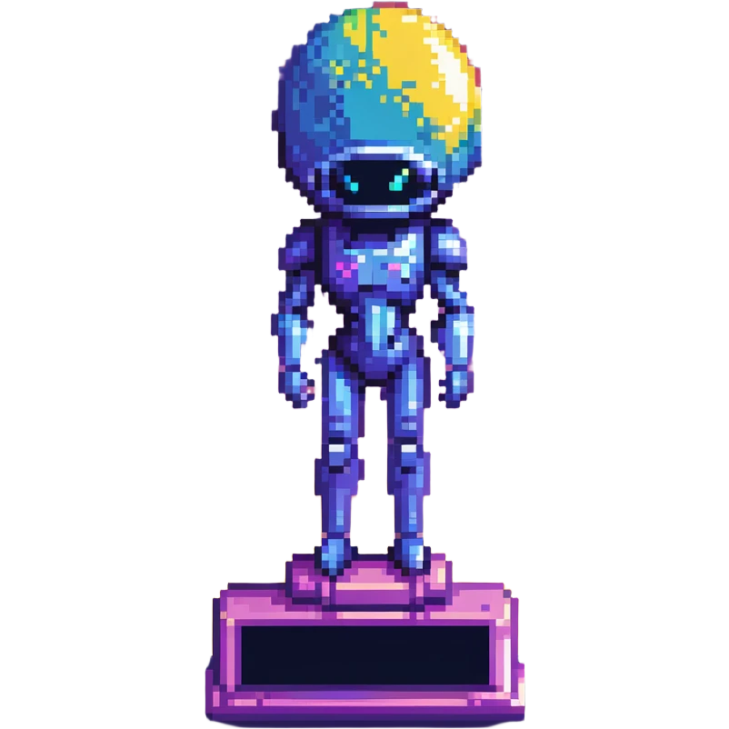 Alien civilization trophy with cosmic color spectrum, celestial blues and violet hues of distant galaxies emoji