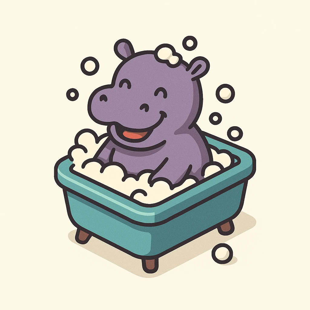 happy hippo with bubbles in bathtub emoji