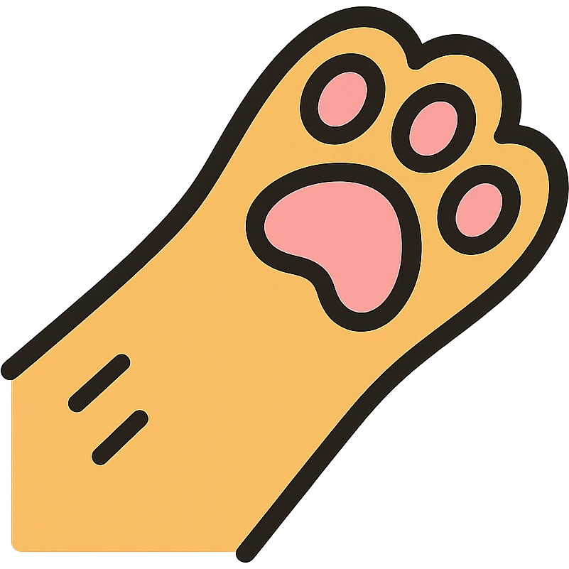Cat paw reaching forward with pink pads, gentle feline paw with soft pink cushions emoji