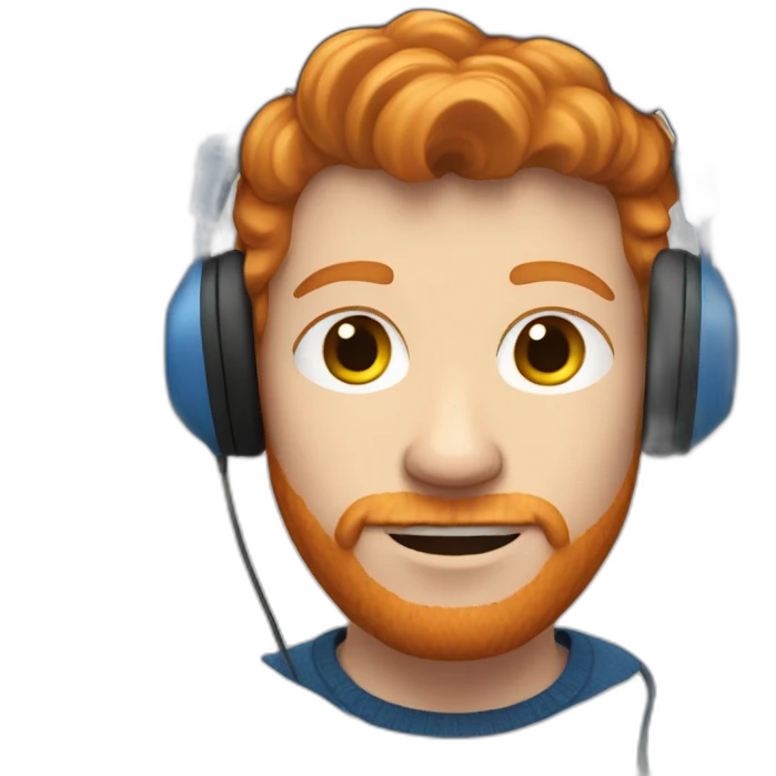 Ginger man wearing headphones and blue jumper emoji