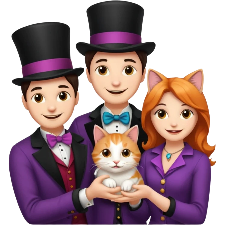 magician couple and their pet cat emoji