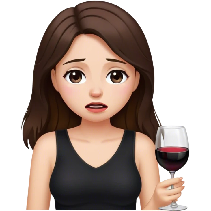 brunette hair down girl black top holding wine crying emoji