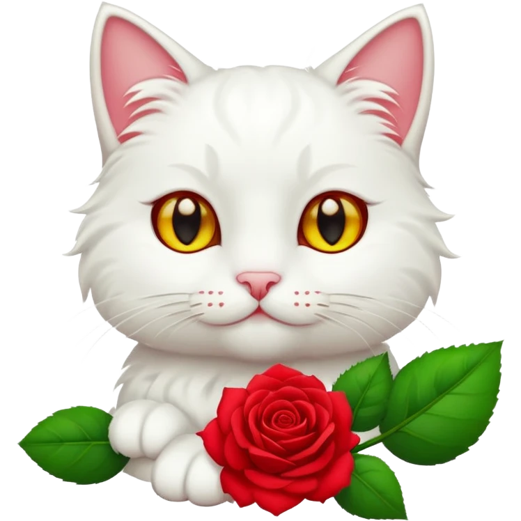 White cat with red rose emoji