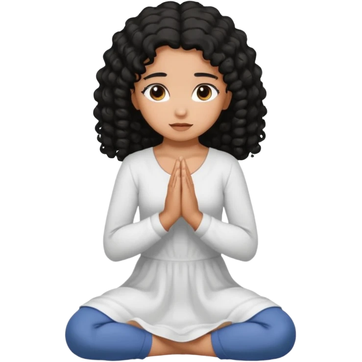 girl praying on knees curls black hair brown skin emoji