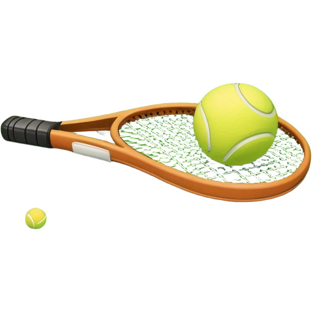 grass tenis court, with the lines of the court clearly with visible in the background. A tennis racket and ball/ The scene captures the essence of the sport, highlighting the equipment and the vibrant, open atmosphere of a tennis match emoji