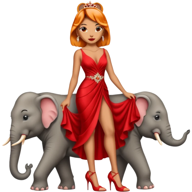 Tigre femmina a due zampe elefante con tacchi e vestiti da sera elegante rosso emoji