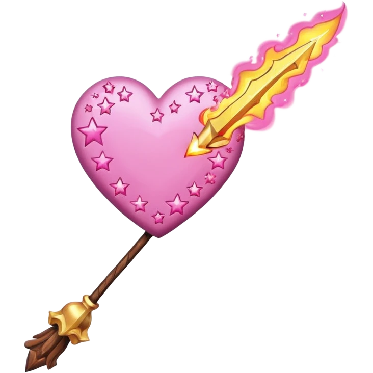 wand with a shooting star pink heart on fire like the heart is the shooting star emoji emoji