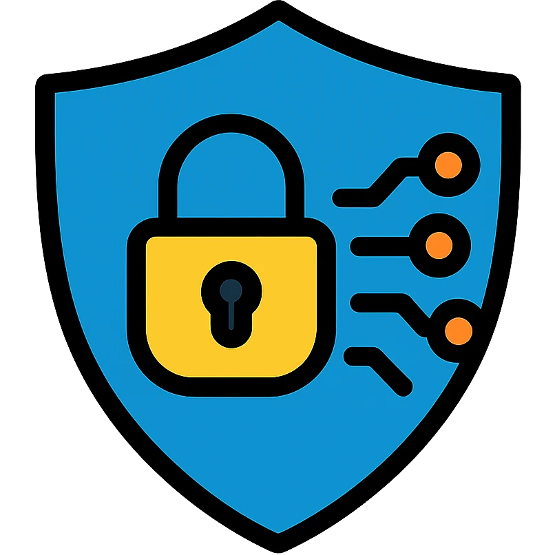 shield with a lock and subtle digital circuit lines, clean lines, professional, for an information and cybersecurity expert emoji