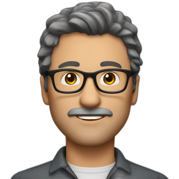 Handsome 50 year old man with dark brown hair, stubble and brown glasses emoji