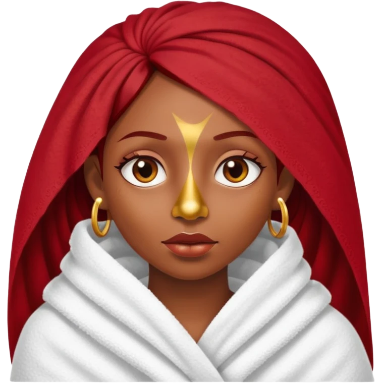 dark long red hair brown skin girl in towel with gold nose ring on left emoji