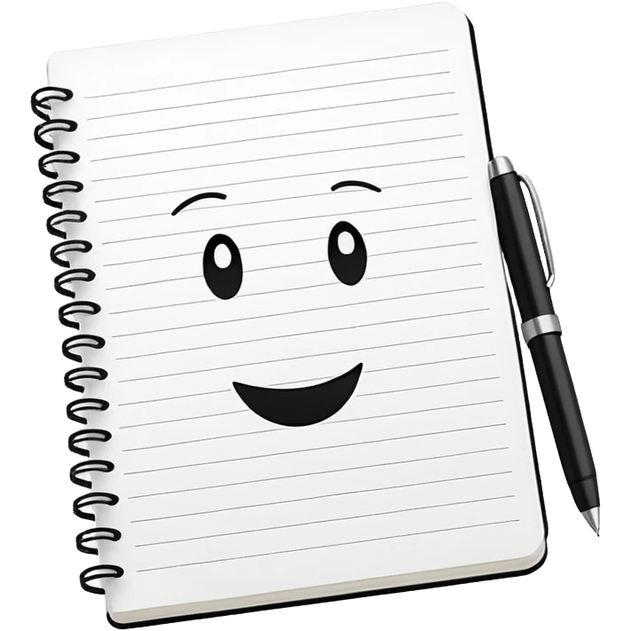 Minimalist open notebook with a pen, one page showing a small smiley face. Symbolizes self-reflection and emotion tracking. emoji