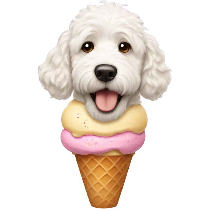 White dog golden doodle mustache in ice cream cone emoji