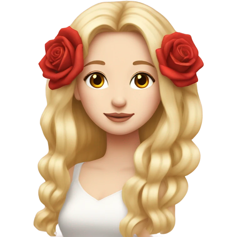 Beautiful, rose, red, flowers in hair, long blonde hair, white fair skin emoji