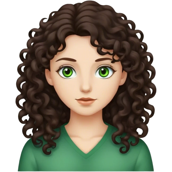 Long curly dark brown hair with green eyes  emoji