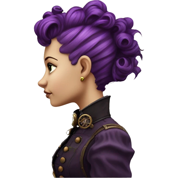 steampunk profile short mohawk purple Victorian wavy  on Caucasian girl with small nose round fat face emoji