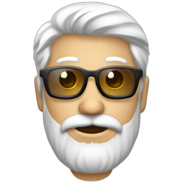hombre blanco calvo con barba corta blanca y gafas metálicas emoji