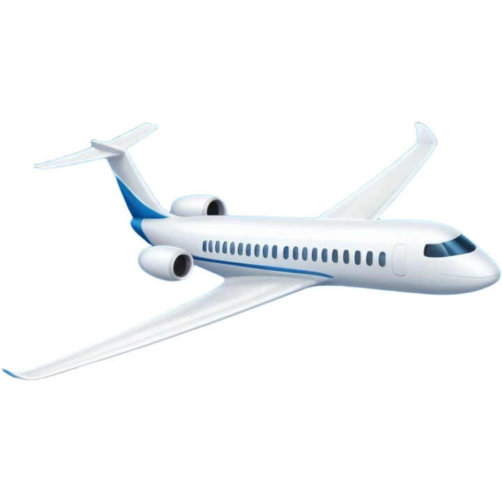 A sleek commercial airplane with long wings and shining white fuselage gliding smoothly through the sky. emoji