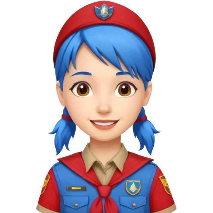 scout girl with red scout uniform, blue haired emoji