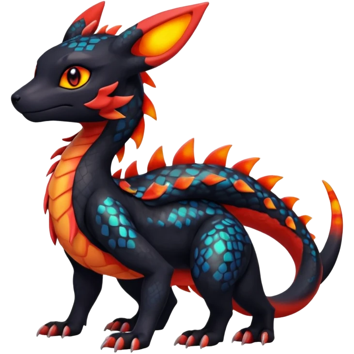 Cute Exotic Colorful Guilmon-Salandit-Umbreon-Fakémon-hybrid-creature (full body)  emoji