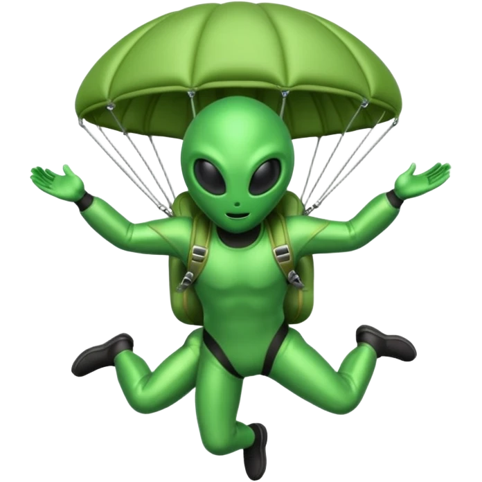 Skydiving alien with parachute and UFO emoji