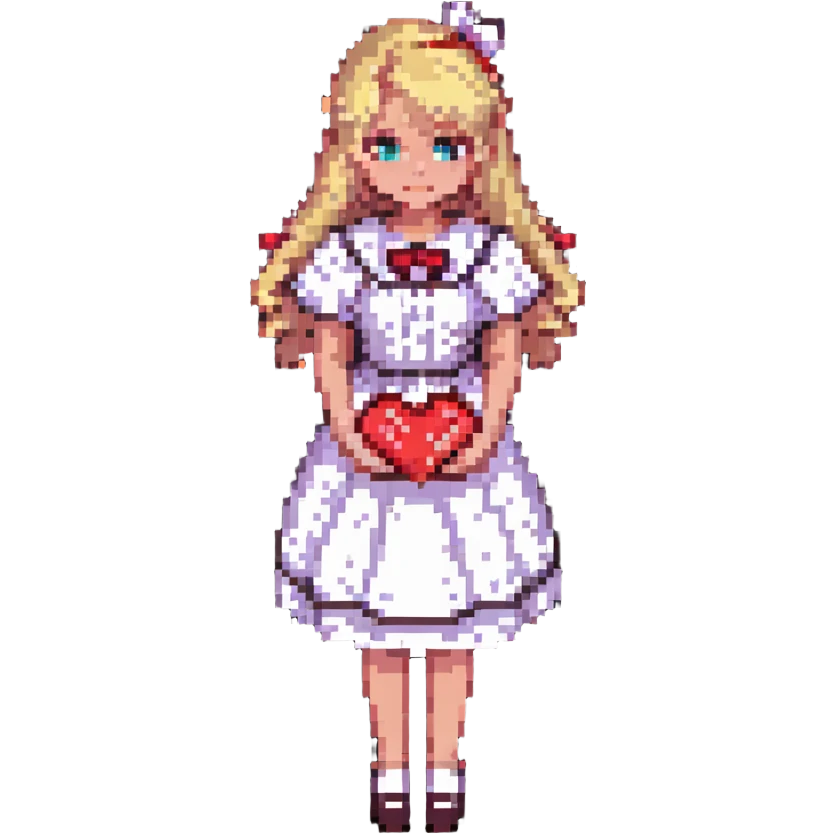 teacher with blond hair, wearing a dress, holding red hearts, white background emoji