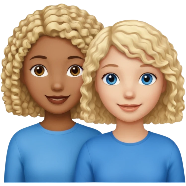 Girl best friends, one white with blond bob and blue eyes, one black with curly hair emoji