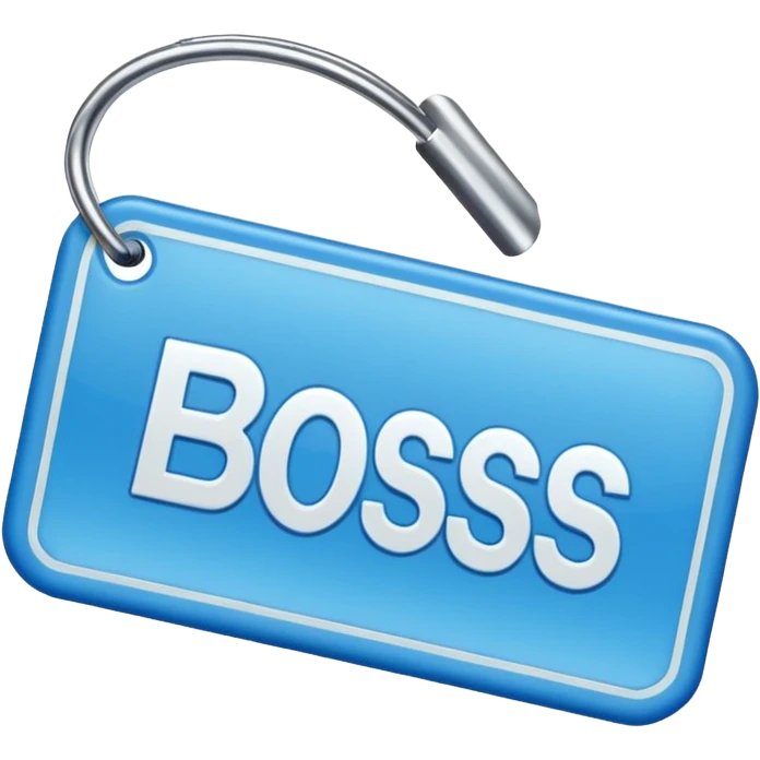 Name tag that has the letters “boss” on it emoji