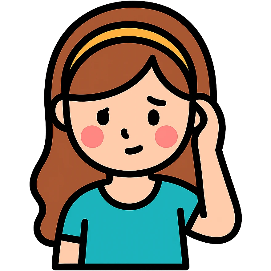 shy girl tucking her hair behind her ear, colorful outlined icon style emoji