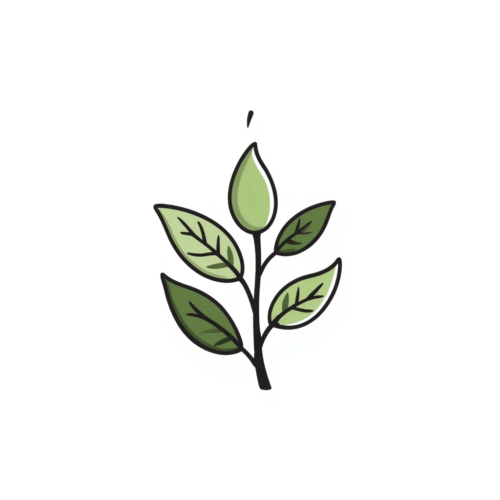 Fresh green tea buds with young leaves on a branch, hand drawn emoji